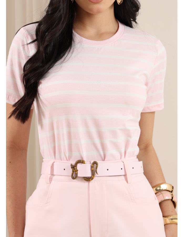 T-SHIRT DE LISTRAS ROSA BEBÊ