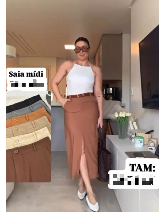Saia mídi fenda ( não acompanha o cinto )