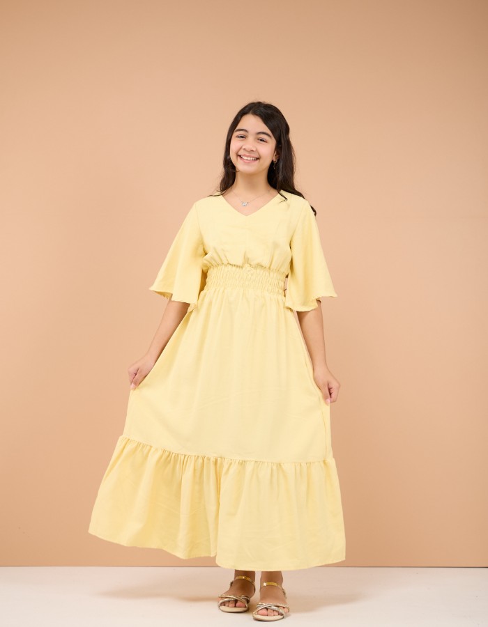 VESTIDO MIDI FENDA NO BABADO( TEC. MARRANT )