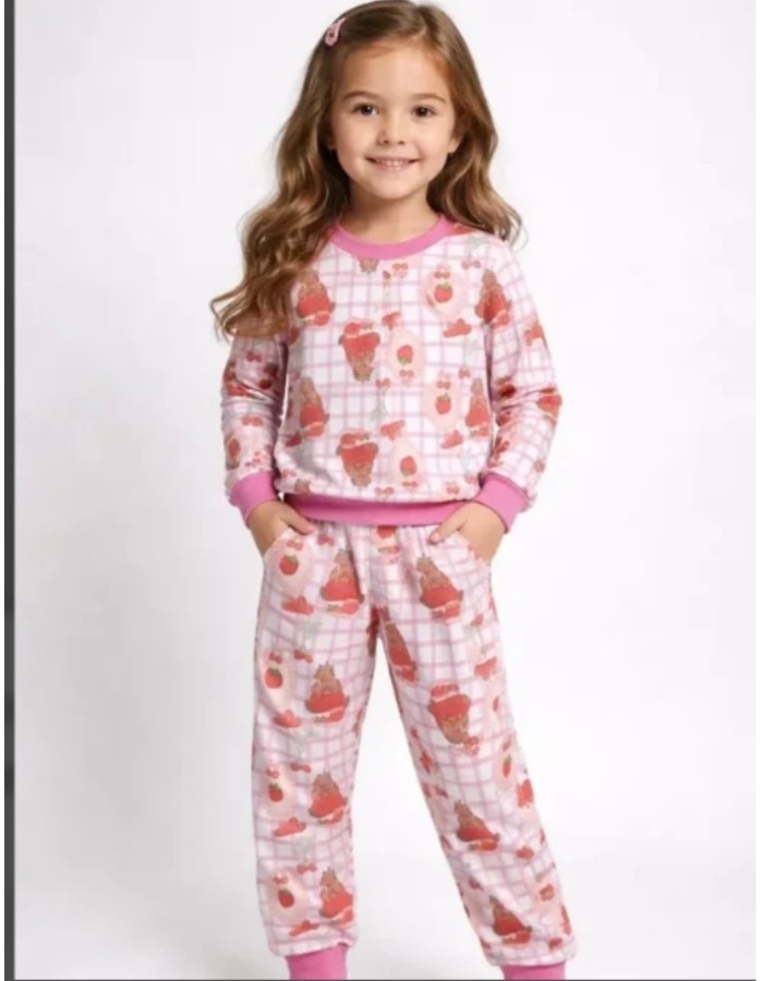 Pigama manga longa feminino moletinho estampado