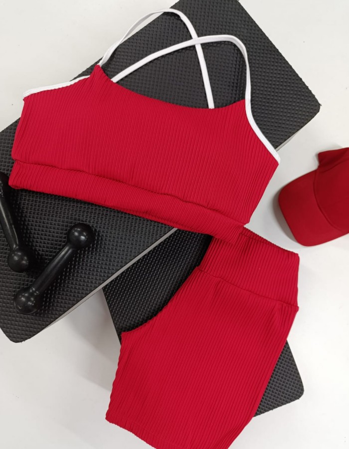 CONJUNTO DE TOP E SHORT MEDIO PLUS EM CANELADO
