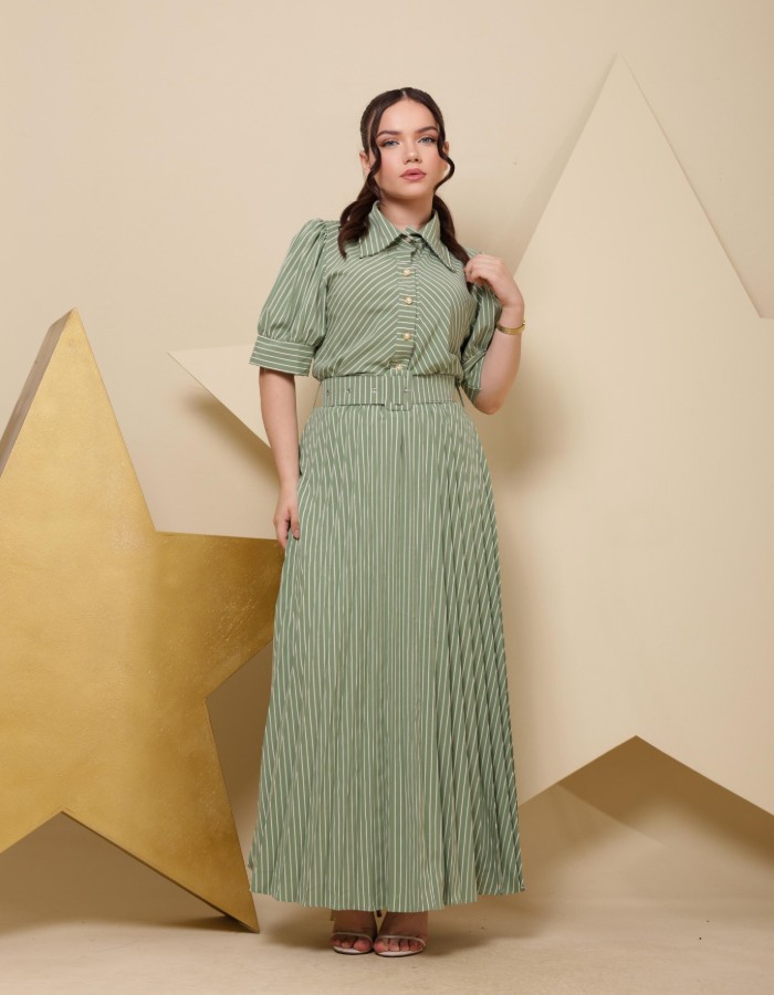 VESTIDO PLISSADO COM CINTO