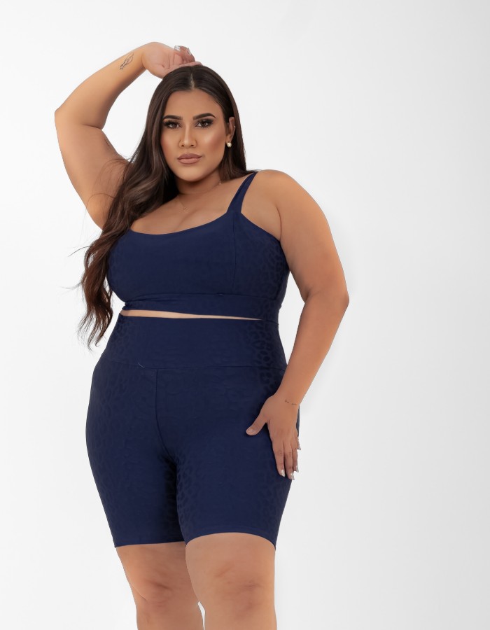 CONJUNTO SHORT JACQUARD ONÇA COM TOP DE ALÇA LARGA