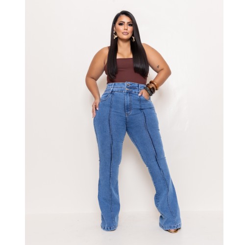 CALÇA FLARE MARMORIZADA 2 CÓS COM PINÇA NA FRENTE