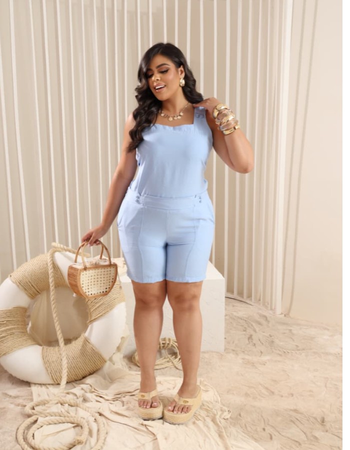 CONJUNTO REGATA C/ SHORT PEDAL EM CREPE MARRANT SLUB