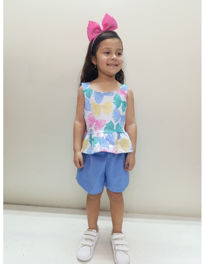 Conjunto BIA laço short tecido algodão com elastano blusa malha Marisol algodão 