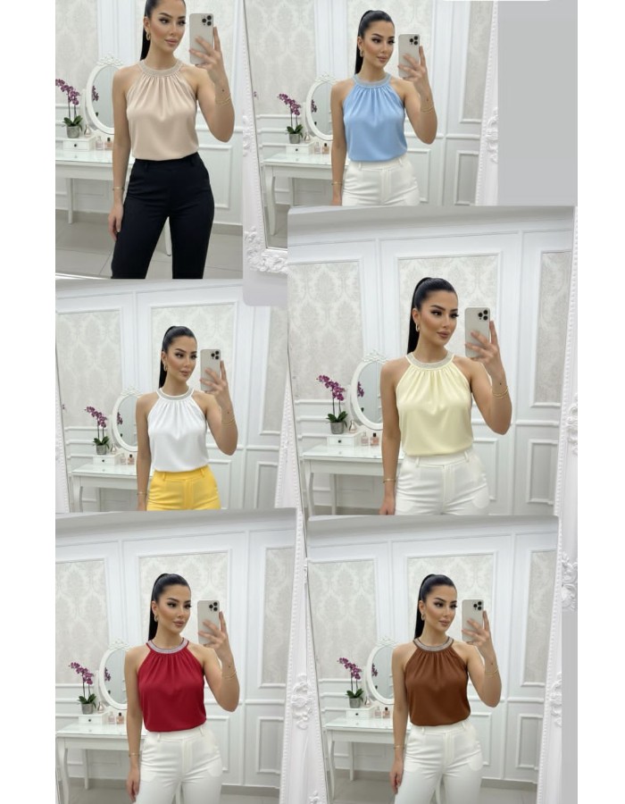 Blusa Crepe Seda c/brilho no pescoço 