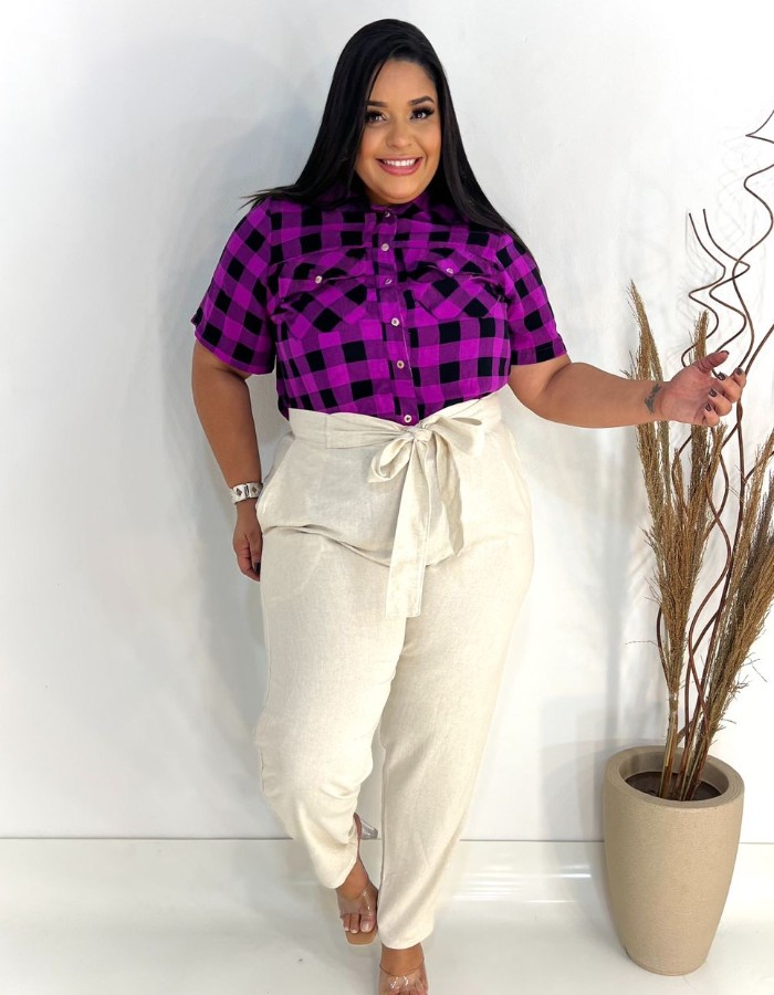 CALÇA PLUS LAÇO EM LINHO