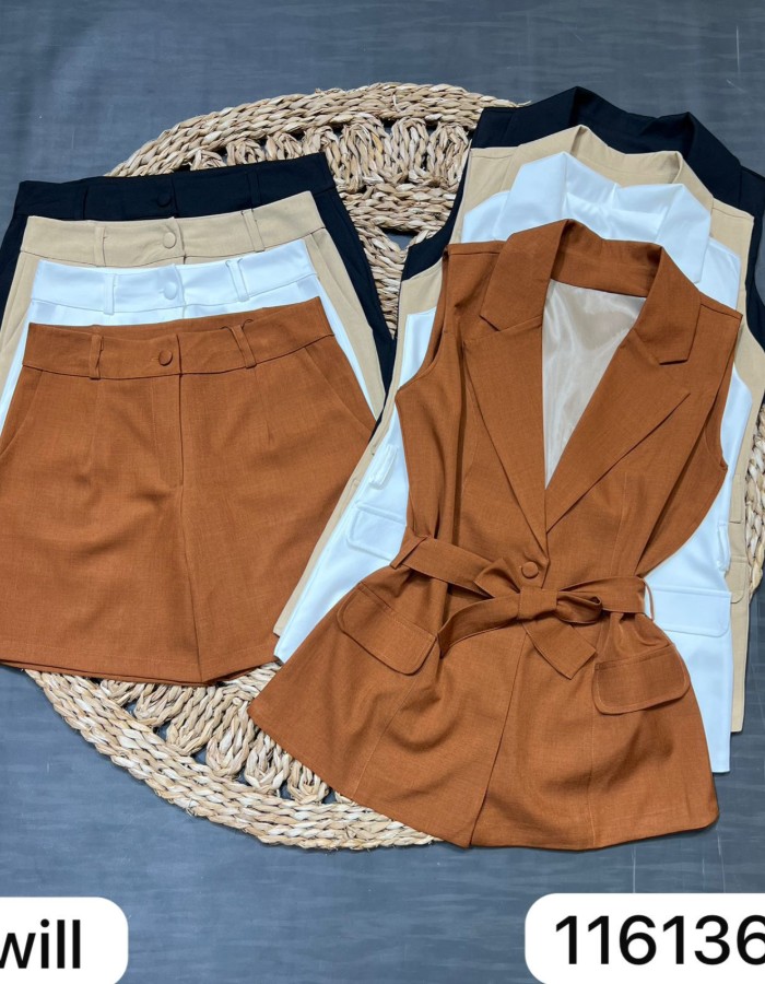 CONJUNTO DE SHORT COM COLETE TECIDO TWILL