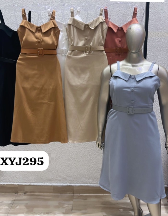 vestido midi de alça c/ cinto 
