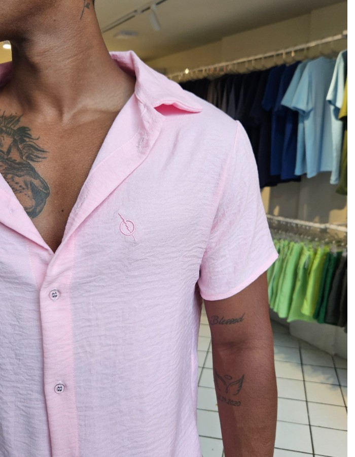 Camisa crepe manga curta _ gola tradicional 