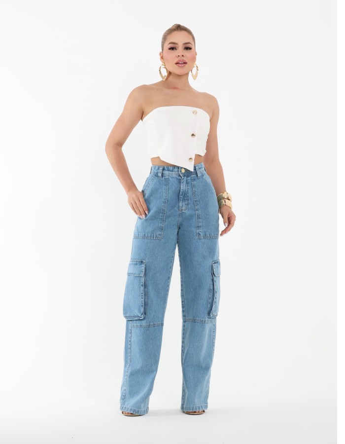 Calça Fem Cargo Bolsos Fofo