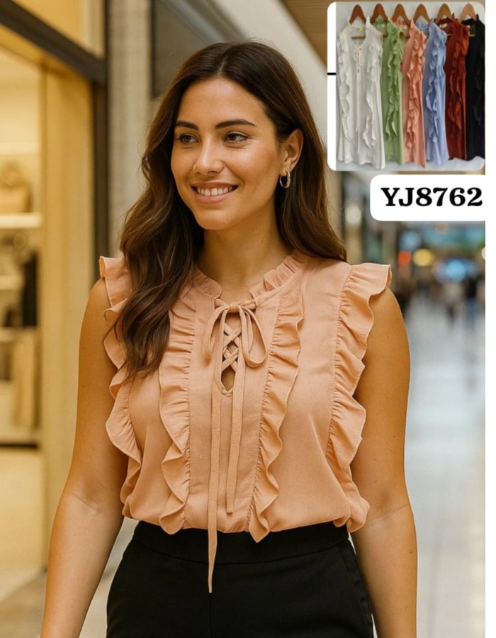 BLUSA CREPE SEDA C/BABADO