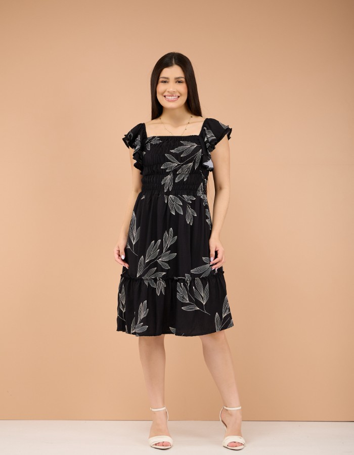 VESTIDO LASTEX BABADO NO OMBRO( TEC. VISCOLINHO )