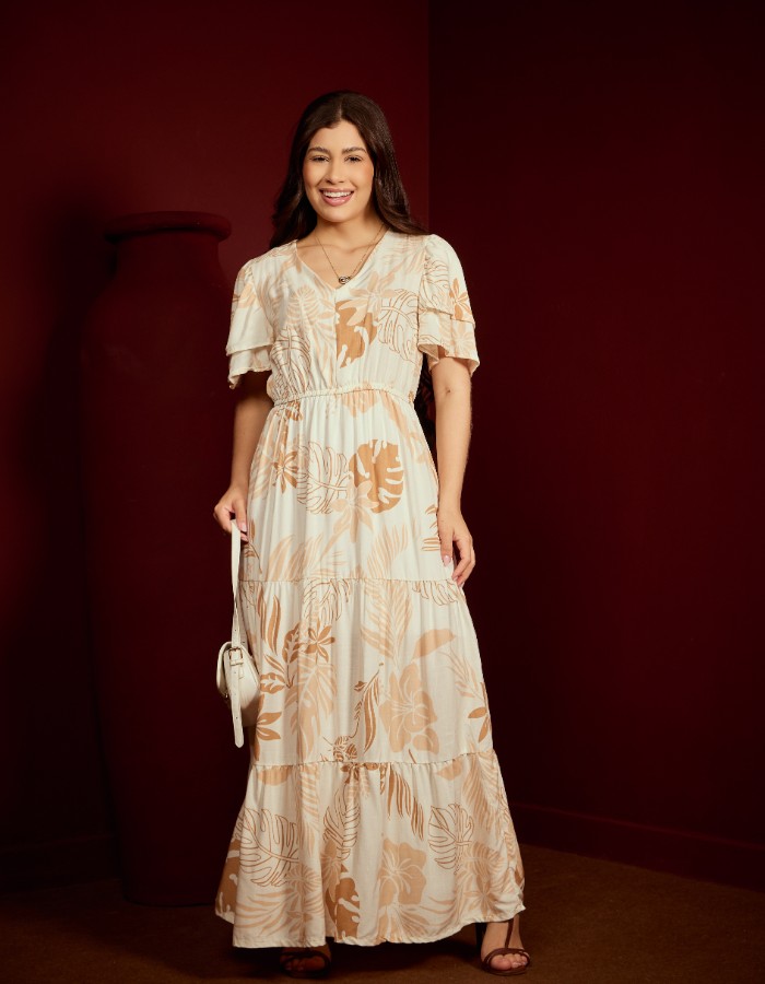 VESTIDO LONGO COM DUAS MANGAS (TEC. VISCOLINHO)
