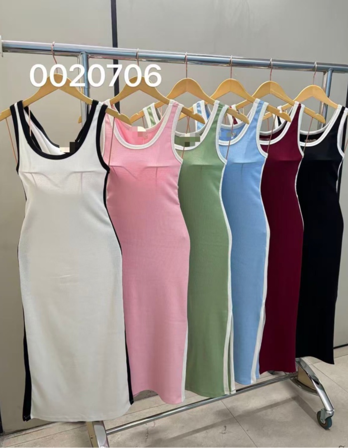 Vestido canelado bicolor 