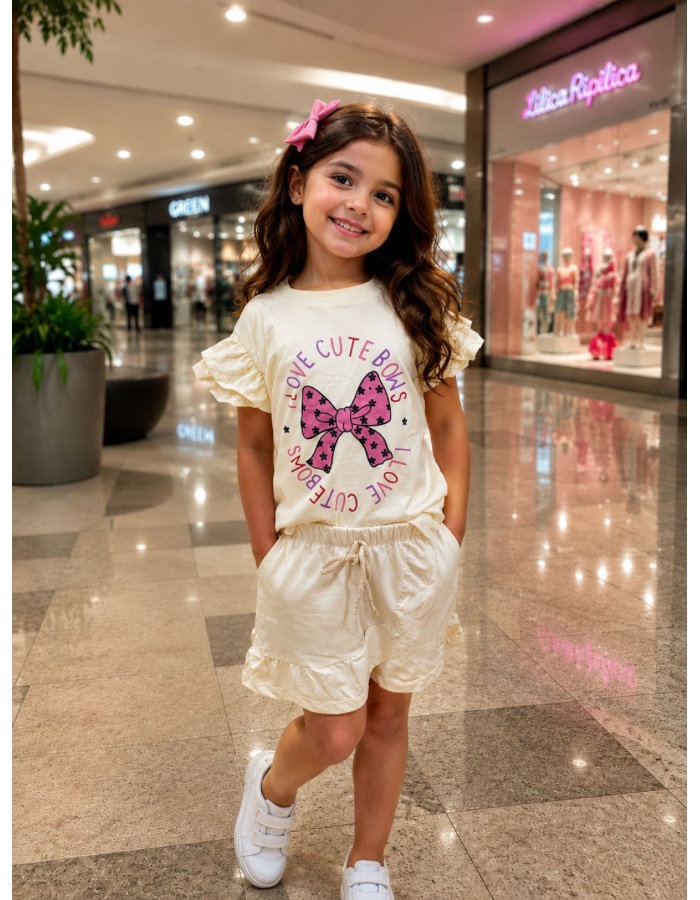 Conjunto babados short saia algodão 