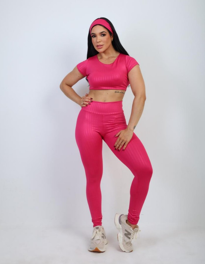 Conjunto calça e top e tiara textura