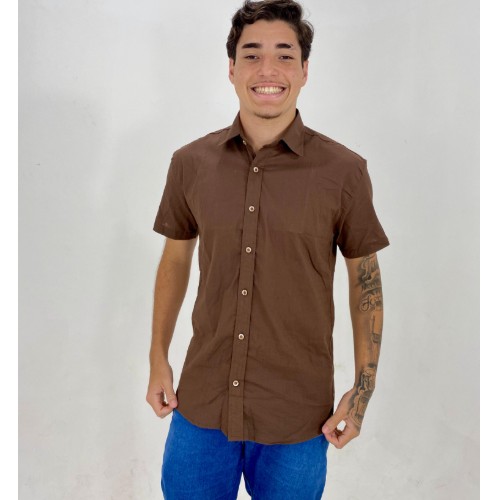 Camisa manga curta linho gola tradicional
