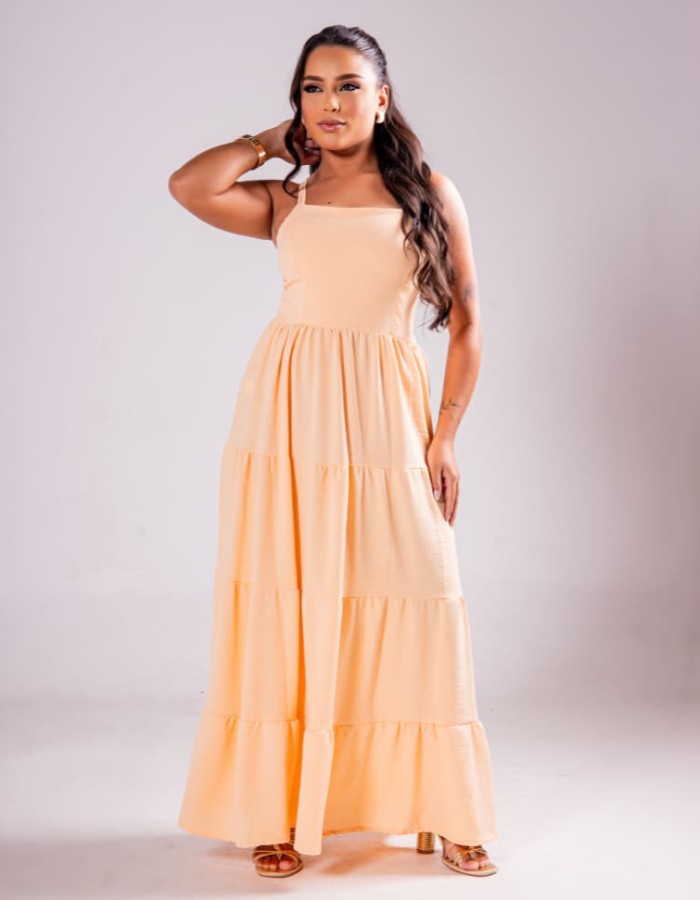 VESTIDO LONGO DUAS ALÇAS EM CREPE DUNA