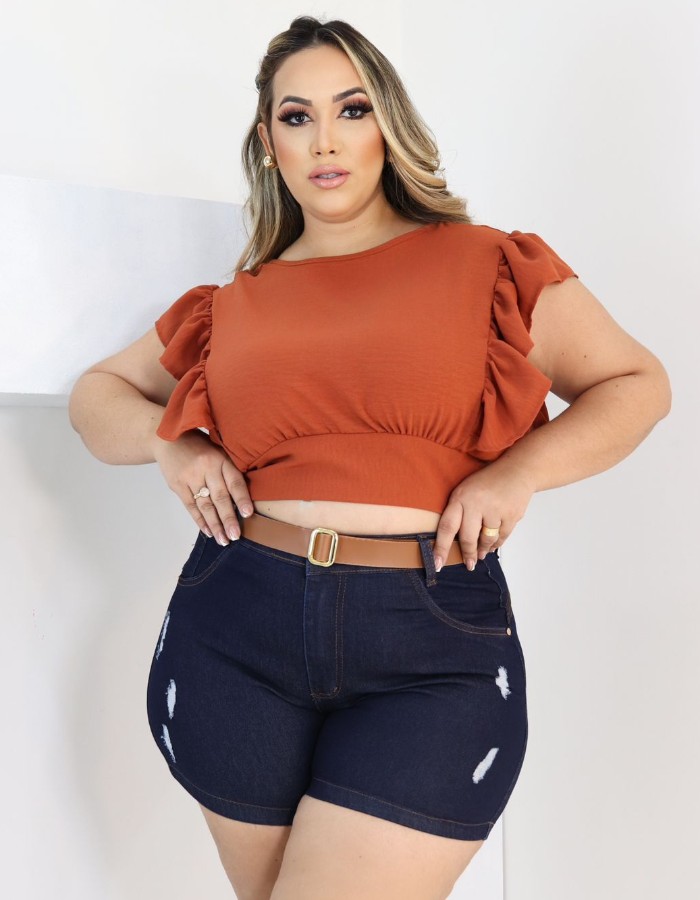 short escuro rasg. com cinto