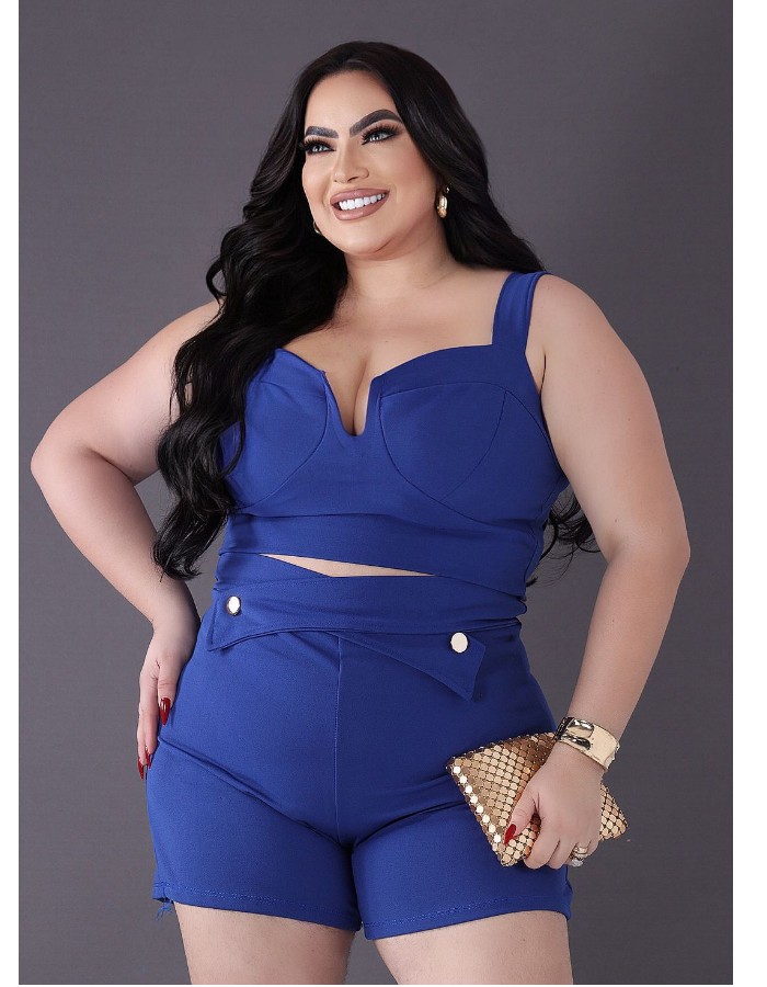 Conj. Cropped c/ detalhe V + Short c/ cós cruzado