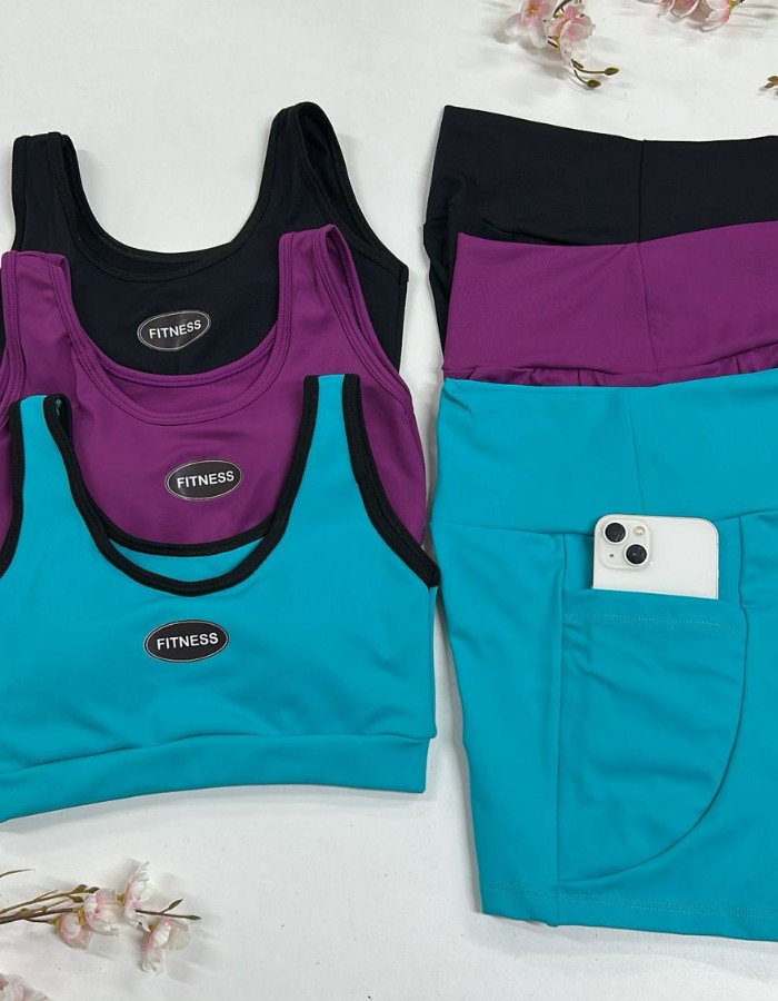 conjunto top regata short bolso juvenil em poliamida