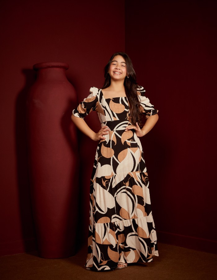 VESTIDO LONGO MANGA CURTA (TEC. VISCOLINHO)