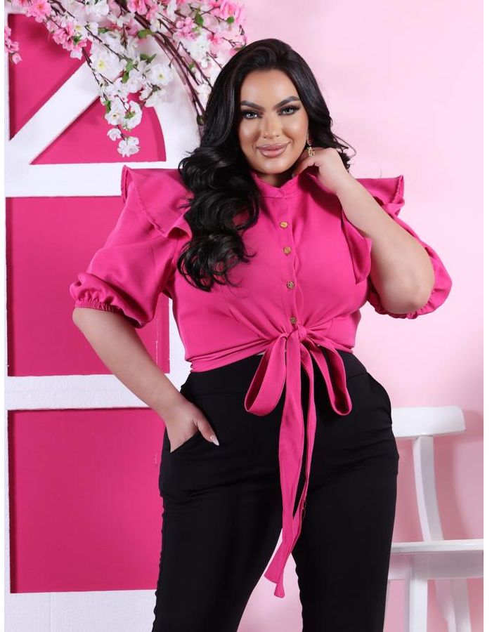 Blusa botões nó na frente 