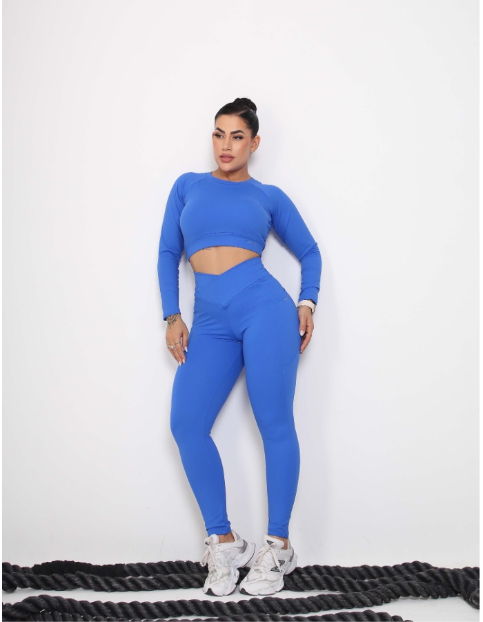 CONJUNTO DE CALÇA COS X CROPED DE MANGA LONGA EMPINA ( APENAS COR DA FOTO)