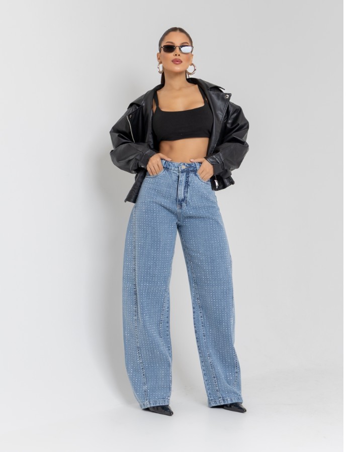 calça barrel leg emendas frente
