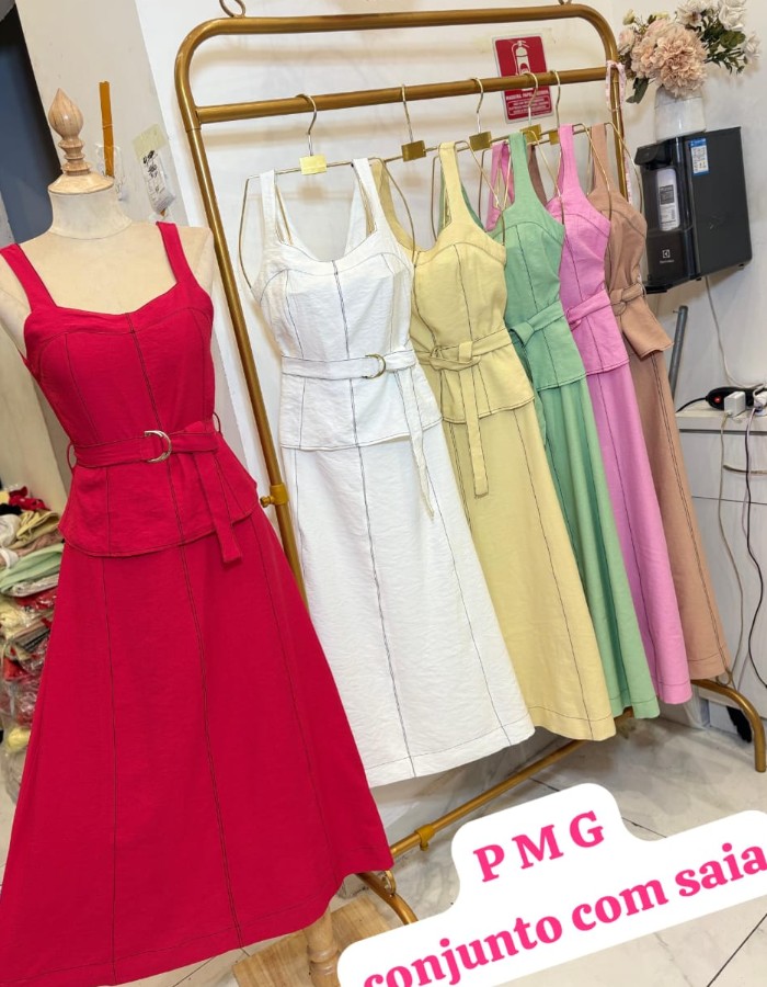 CONJUNTO MARANTE C/ SAIA E CINTO COR DA PEÇA