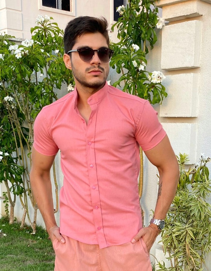 Manga curta Linho com Elastano PLUS