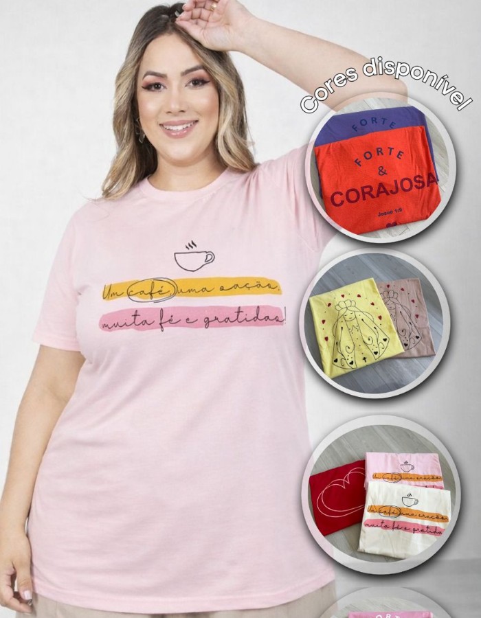BLUSA PLUS SIZE ALGODÃO FRASES ALTO RELEVO