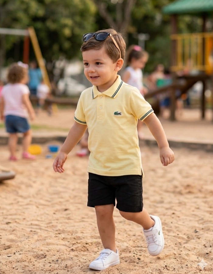 CONJUNTO DE GOLA POLO PICKET LACOSTE E SHORT LINHO LACOSTE 