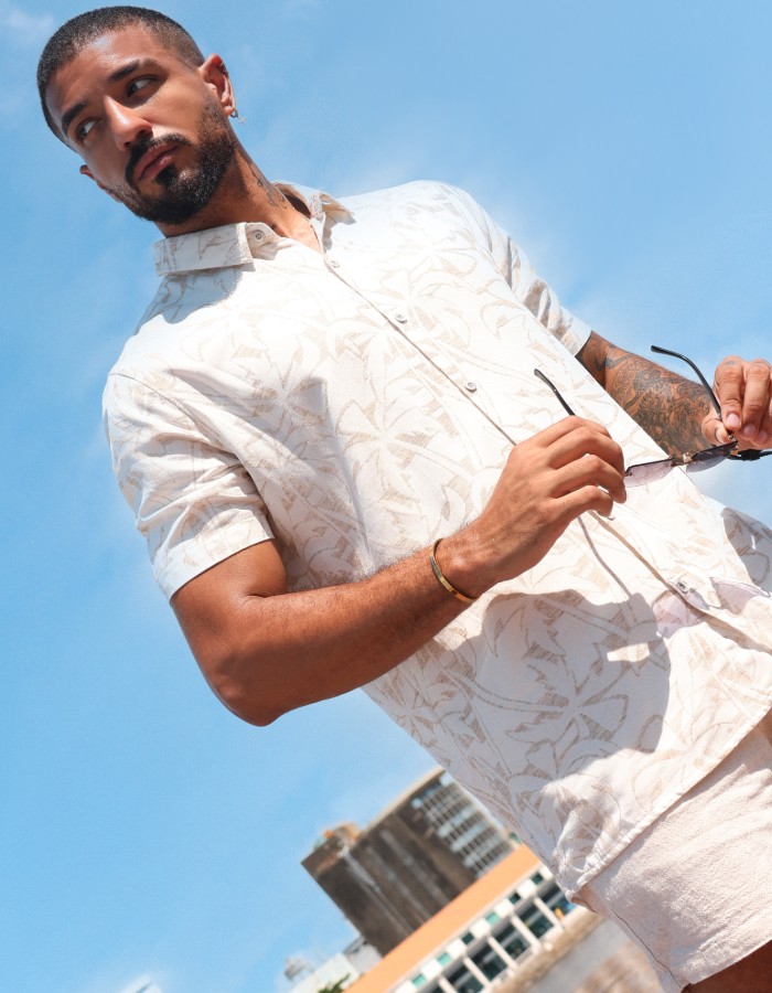 Camisa Aberta Linho jacquard 