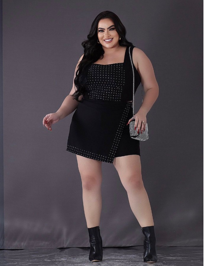 Conjunto night cropped + short saia