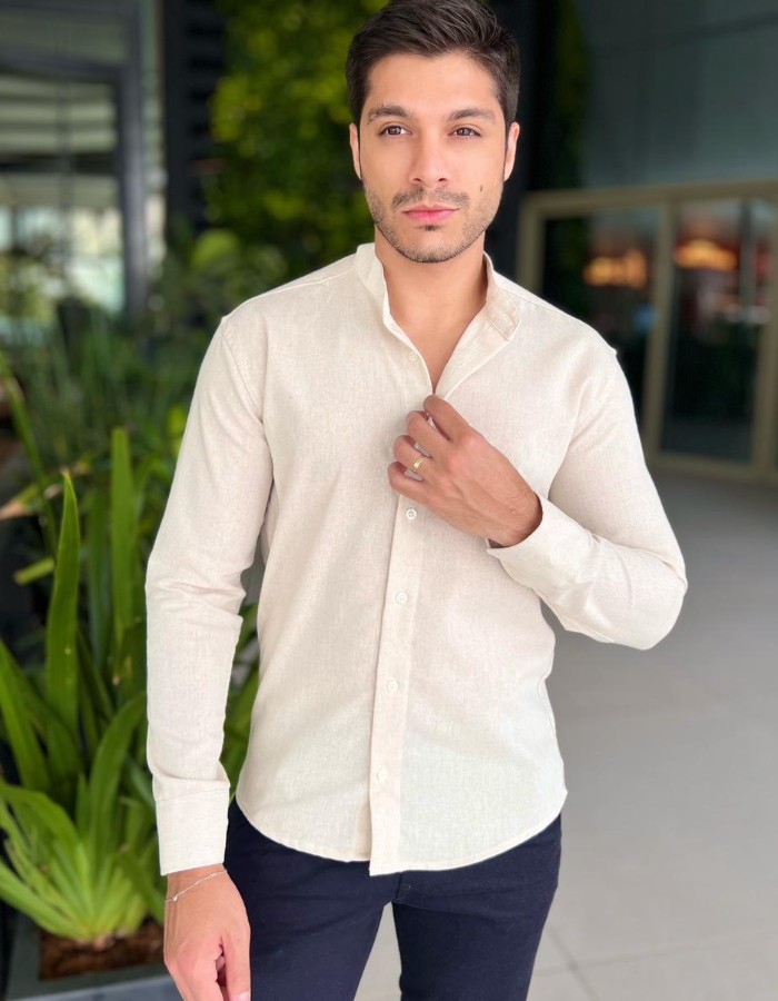 camisa manga longa padre linho dubai