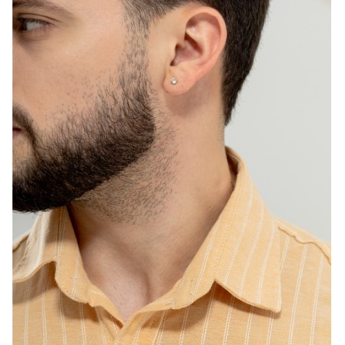 Camisa algodão listra bordada gola tradicional