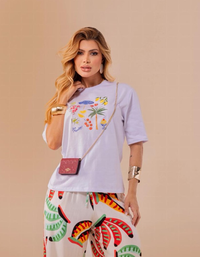 T-SHIRT ESTAMPA FRUTAS TEC ALGODÃO