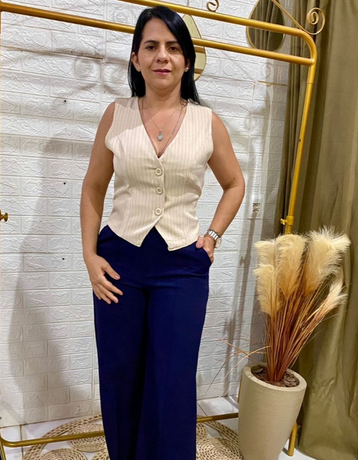 Colete Alfaiataria Risca De Giz Fina