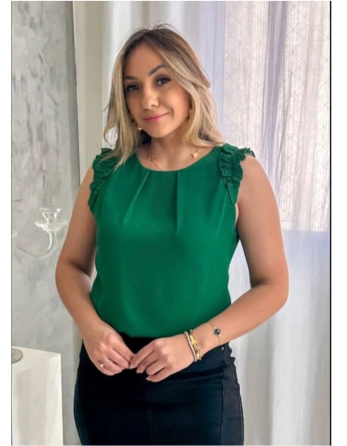 blusa lisa de manga com babadinho em crepe 