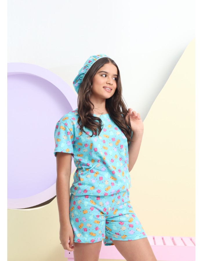 Babydoll julia 3 peças touca e Babydoll 