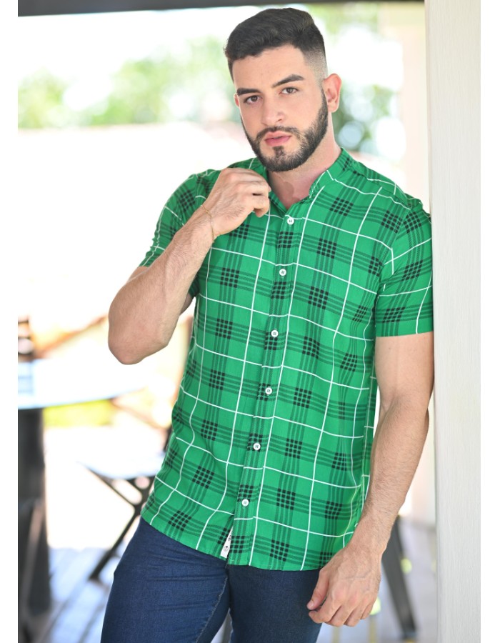 Camisa Viscose Xadrez M/C Verde