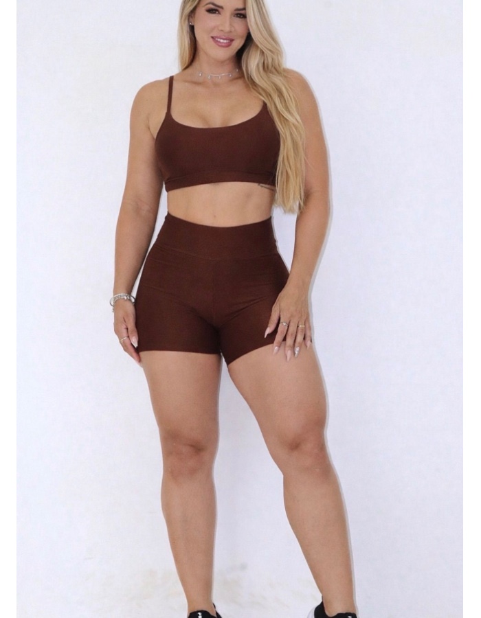 CONJUNTO SHORT CANELADO POLIAMIDA SEM EMPINA BUMBUM