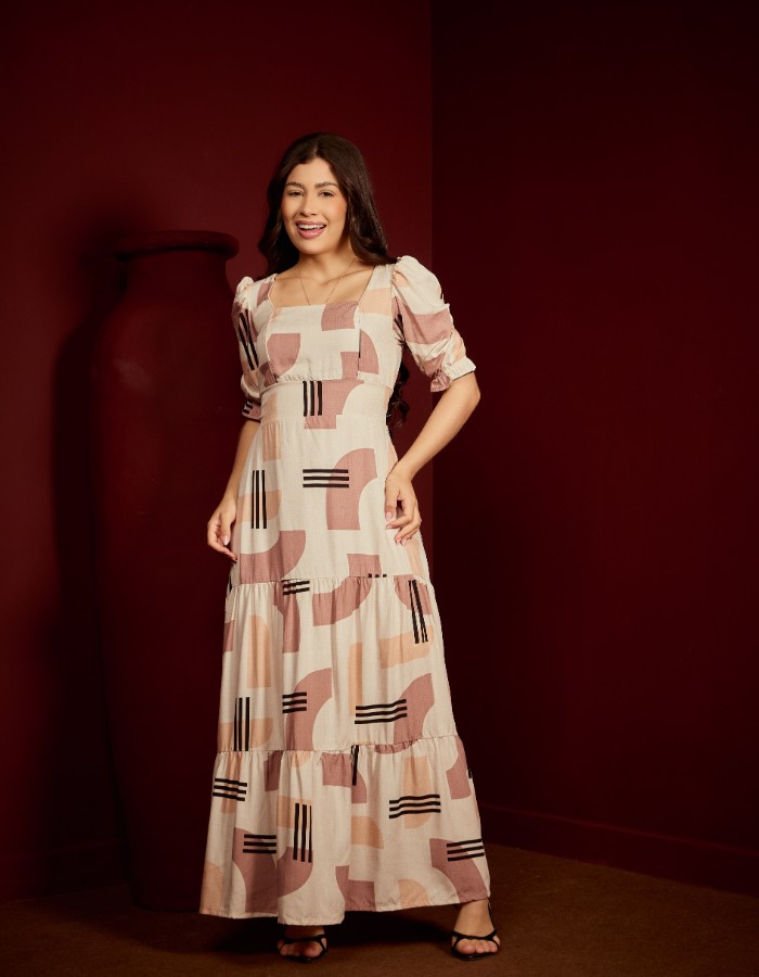VESTIDO LONGO MANGA CURTA (TEC. VISCOLINHO)