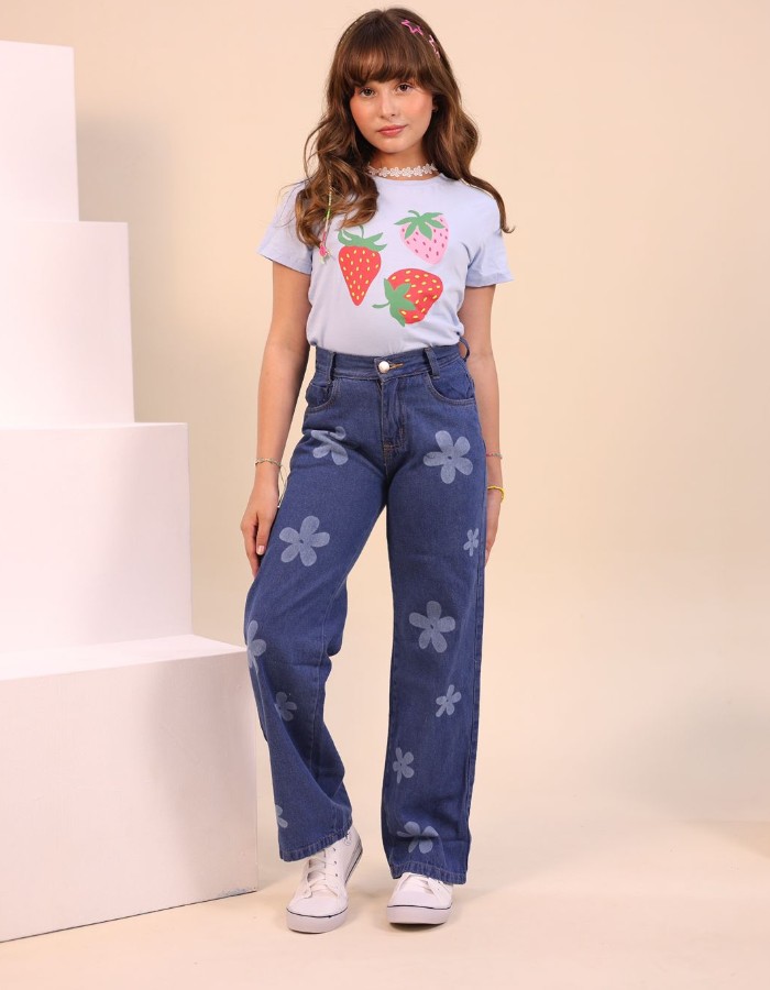 CALÇA JUVENIL WID LEG ESTAMPADA