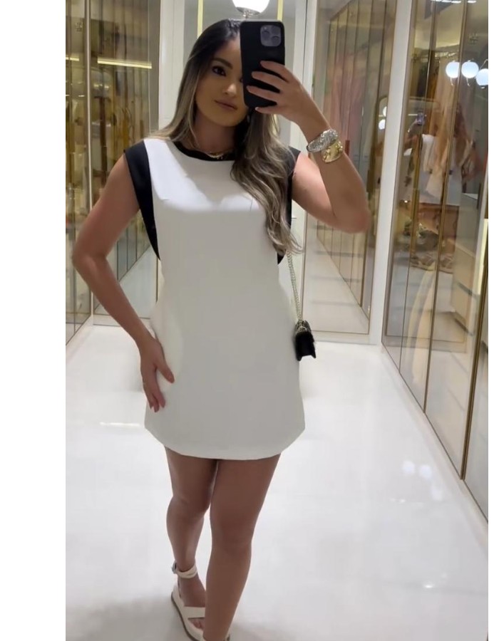 VESTIDO BICOLOR MEIA MANGA 