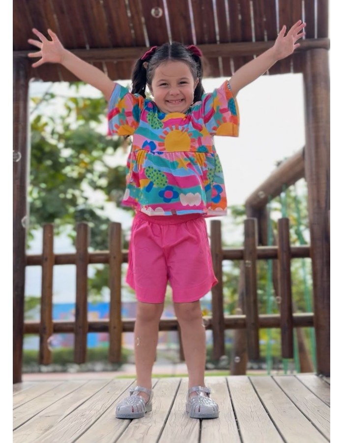 Conjunto Helena confort jardim blusa malha Marisol algodão short algodão com elastano