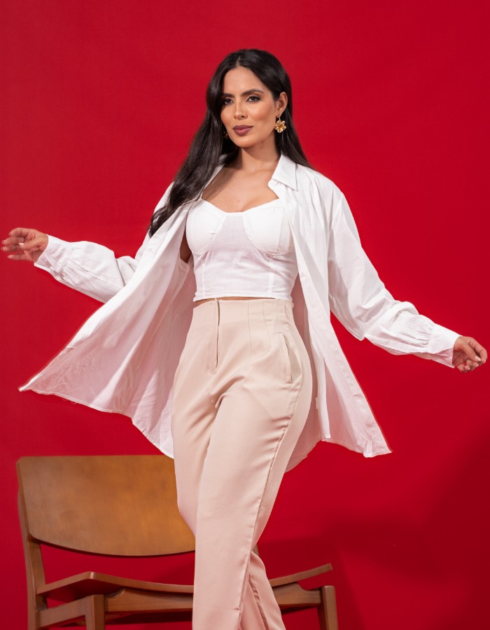 CONJUNTO LINHO DE BLUSA MANGA LONGA COM TOP